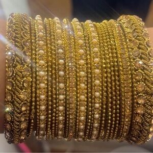 Elegant Gold and Cream Bangle Set